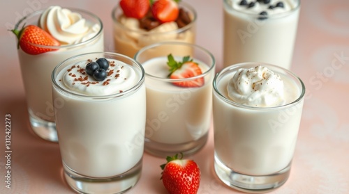 Wallpaper Mural Assortment of creamy puddings in glasses, garnished with berries, chocolate shavings, and whipped cream. Torontodigital.ca