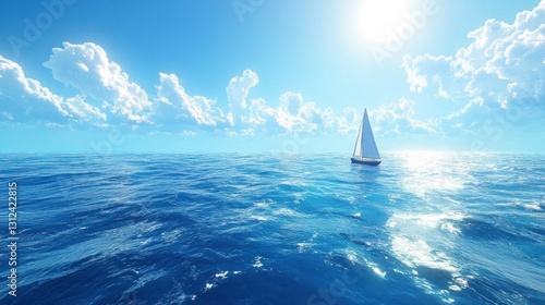 A small sailboat is sailing on the beautiful blue ocean