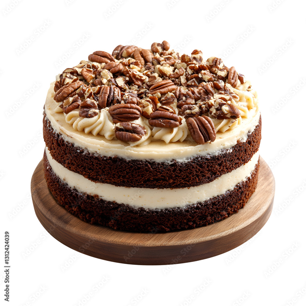 Coffee Walnut Cake with White Frosting Isolated on Transparent Background Coffee Walnut Cake with White Frosting Isolated on Transparent Background