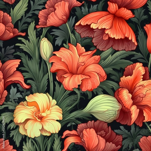 Wallpaper Mural Beautiful seamless flower pattern with different flowers. Vector illustration. Painting of  beautiful vibrant blooming flowers on a dark background. Torontodigital.ca