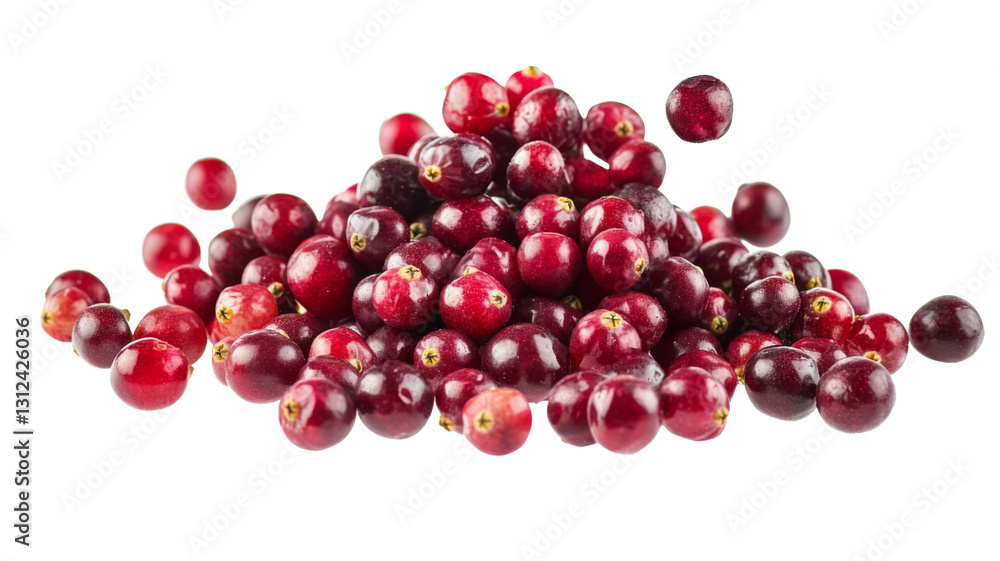 Pile of cranberries falling on transparent background Pile of cranberries falling on transparent background