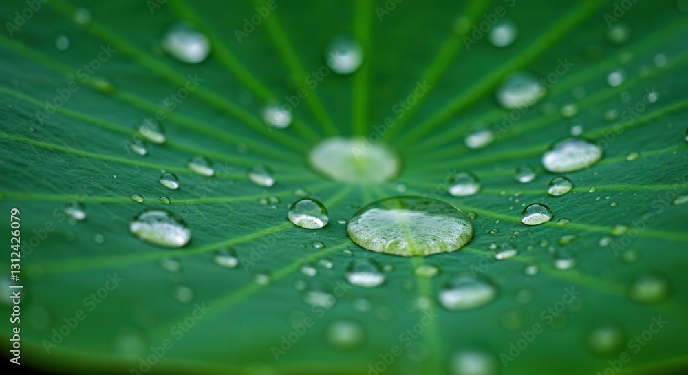 Water Droplets on a Green Leaf Surface After Rain Water Droplets on a Green Leaf Surface After Rain