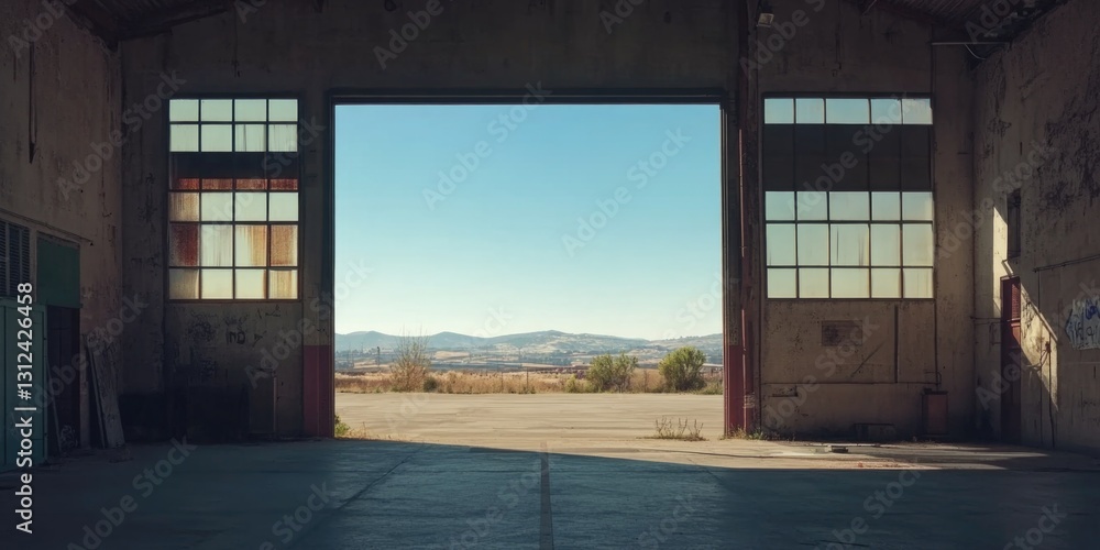Fototapeta premium Open Door and Mountains Background