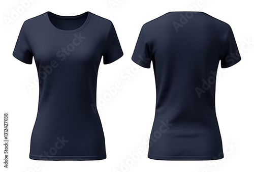 plain navy blue women's t-shirt mockup template, front and back view, generated ai