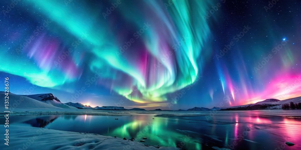 Soft pink and blue hues dance across the dark canvas of the night sky as a mesmerizing aurora borealis swirls with ethereal beauty , northern lights, vibrant Soft pink and blue hues dance across the dark canvas of the night sky as a mesmerizing aurora borealis swirls with ethereal beauty , northern lights, vibrant