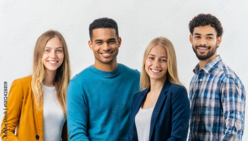 Diverse Group of Young Friends Standing Together on a White Background Diverse Group of Young Friends Standing Together on a White Background
