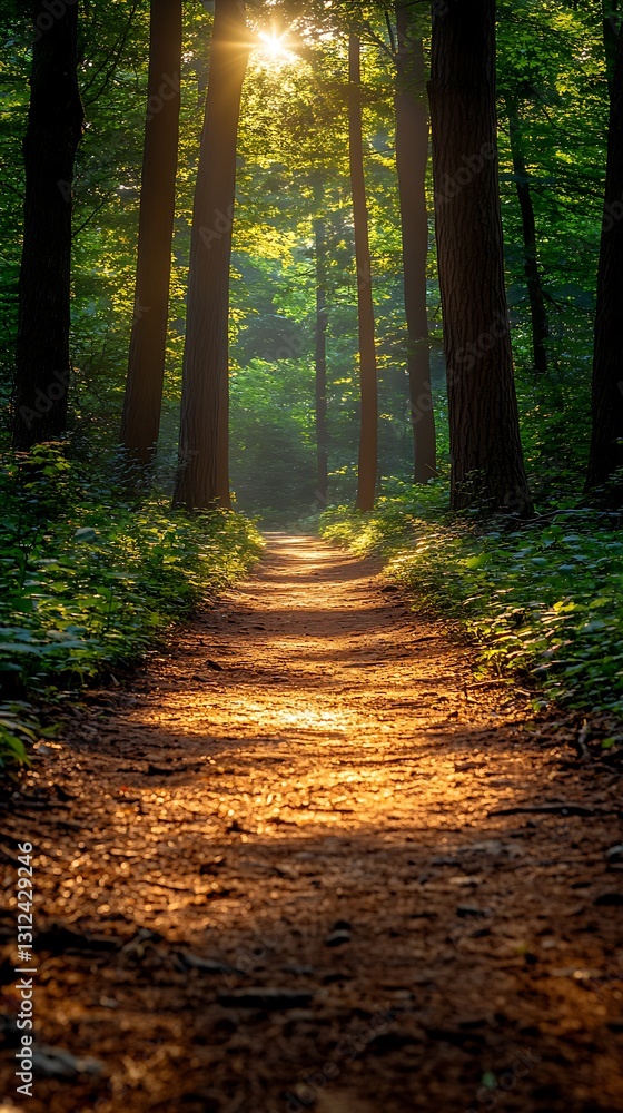Obraz premium Pathway sunlight illuminated golden forest high resolution hd picture