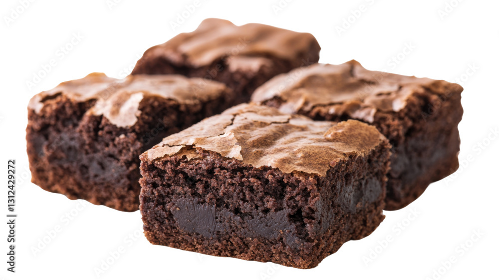 Four delicious brownies showing fudgy interior on transparent background Four delicious brownies showing fudgy interior on transparent background