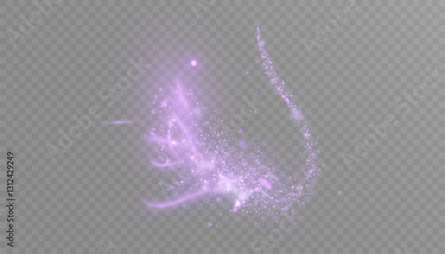 Purple magical comet light effect with many sparkling bokke and shimmer glitter light effects. Vector