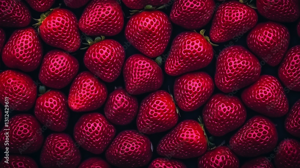Strawberries on dark background, forming a texture; can be used for backgrounds, posters, or food products Strawberries on dark background, forming a texture; can be used for backgrounds, posters, or food products