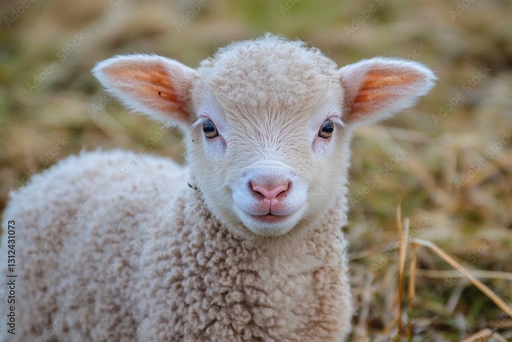 Adorable lamb with fluffy wool on a farm field Adorable lamb with fluffy wool on a farm field