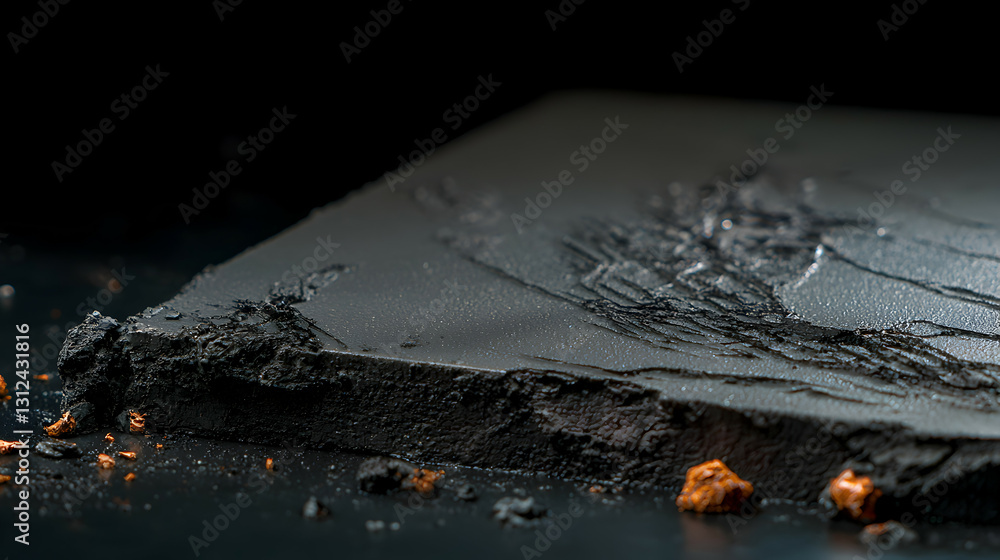 A dark grey textured block with a broken crumbling surface