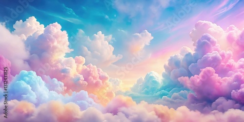 Cotton candy sky with fluffy clouds, bright colors, whimsy,  bright colors, whimsy