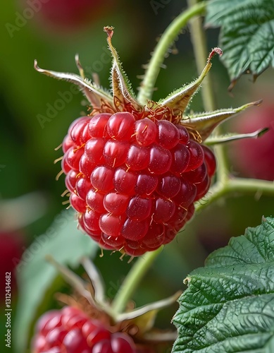 ripe raspberry on a branch