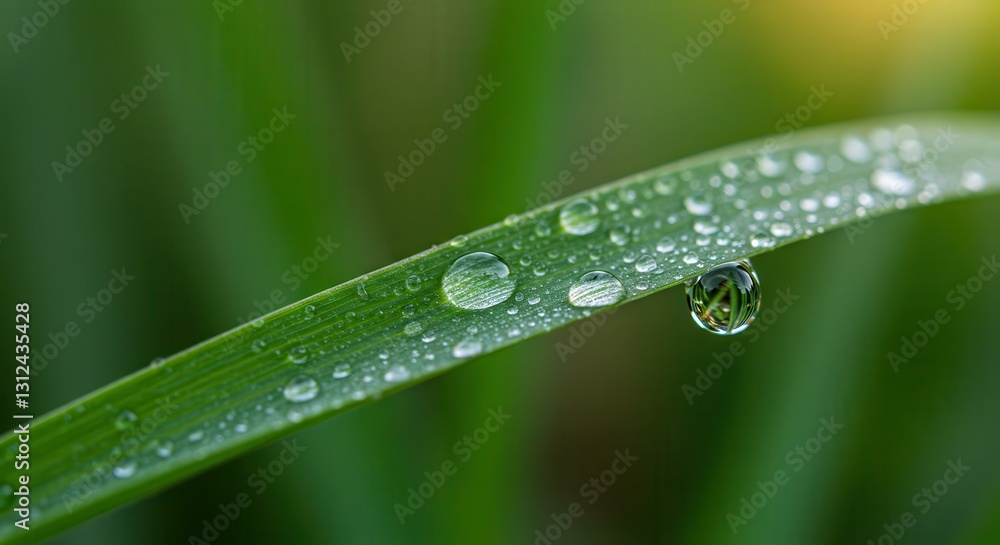 Water Droplets on Fresh Green Grass Blade Macro After the Rain Water Droplets on Fresh Green Grass Blade Macro After the Rain
