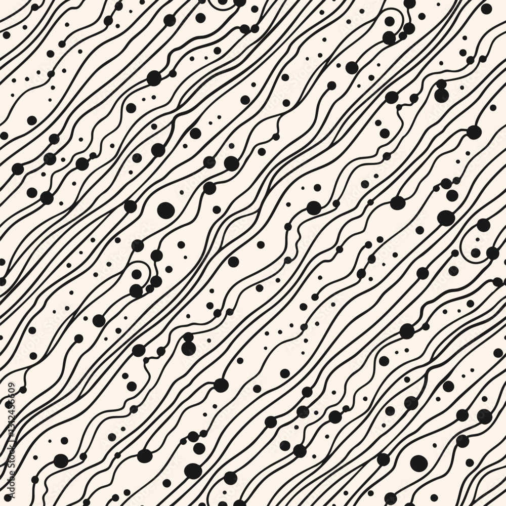 Vector abstract doodle lines background. Black and white seamless pattern with funky hand-drawn style diagonal stripes, spots, dots, organic shapes. All-over background texture. Simple repeated design Vector abstract doodle lines background. Black and white seamless pattern with funky hand-drawn style diagonal stripes, spots, dots, organic shapes. All-over background texture. Simple repeated design