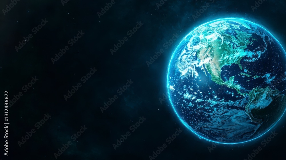 Naklejka premium Stunning image of a blue earth with a radiant bright glow at its center, signifying hope and life in the universe