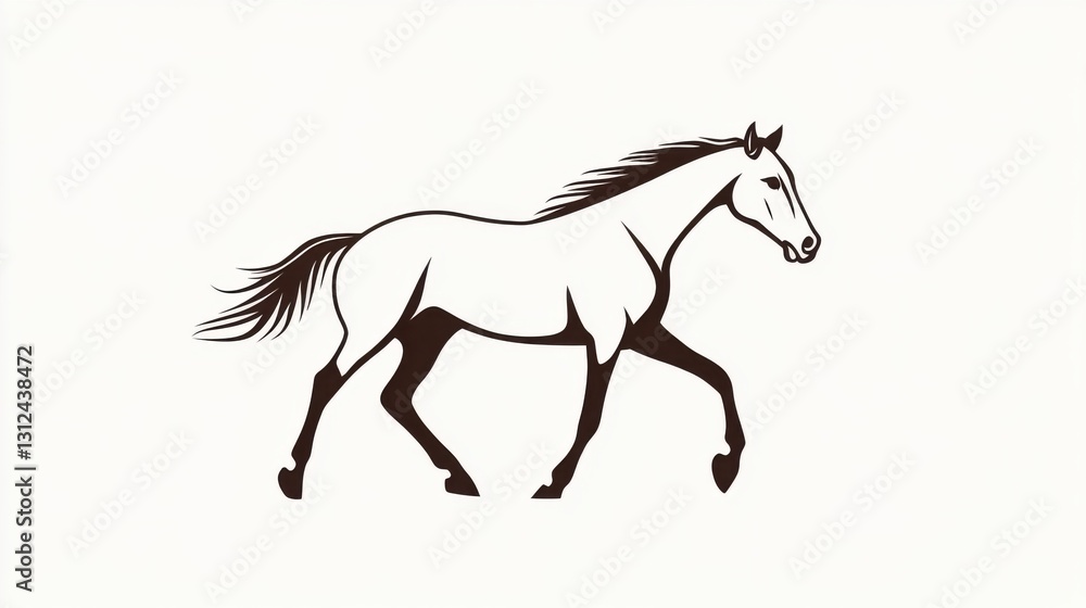 Stylized illustration of a horse in motion, depicted in a simple, elegant line drawing style against a white background. Stylized illustration of a horse in motion, depicted in a simple, elegant line drawing style against a white background.