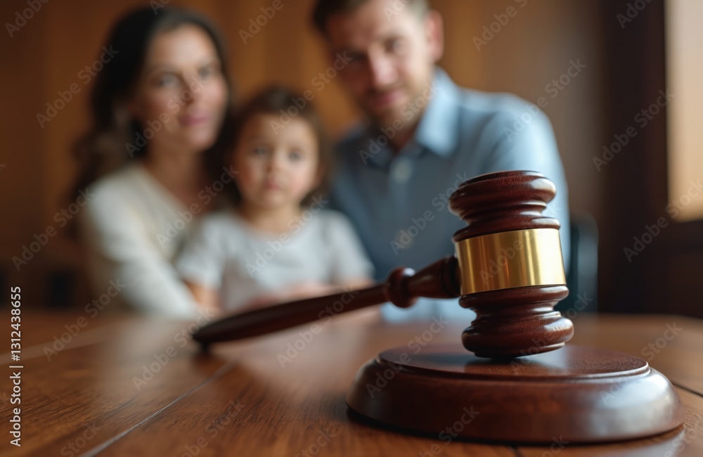 Legal gavel with family, custody concept. Lawyer and child in courtroom. Judge, court, justice, law, divorce, trial, decision on rights, legal system and family matter. Judgement and guilt concept. Legal gavel with family, custody concept. Lawyer and child in courtroom. Judge, court, justice, law, divorce, trial, decision on rights, legal system and family matter. Judgement and guilt concept.