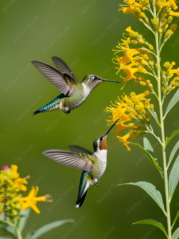 Fototapeta premium hummingbird and a goldenrod