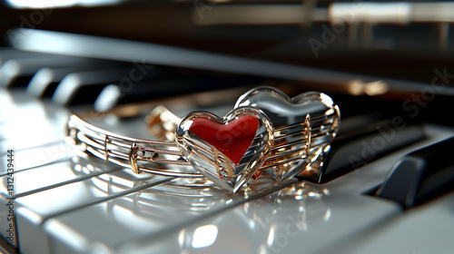Obraz na płótnie Two heart shaped jewels are resting on a piano keyboard w salonie