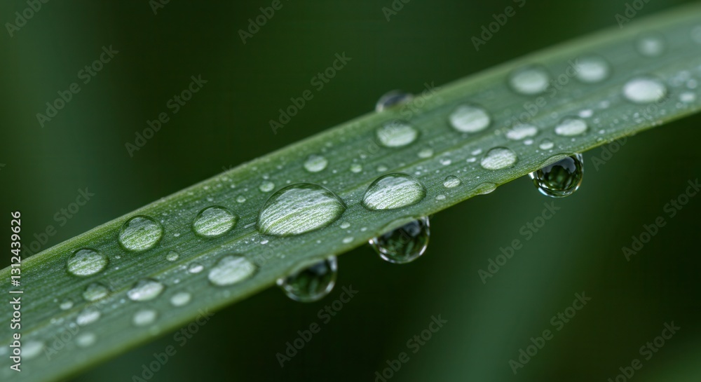 Water Droplets on Green Blade of Grass Macro Photography Water Droplets on Green Blade of Grass Macro Photography