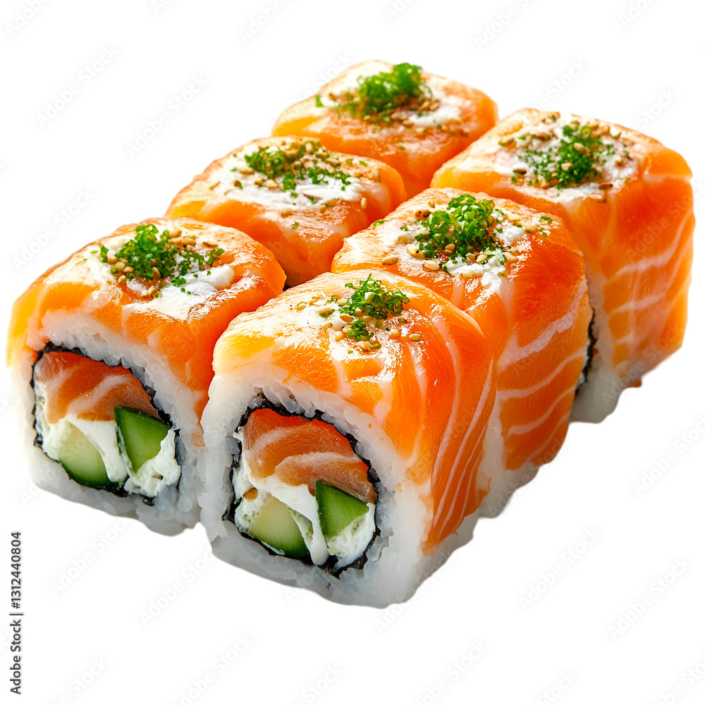 Delicious Salmon Sushi Rolls Japanese Cuisine Fresh Seafood Appetizer, Delicious Salmon Sushi Rolls Japanese Cuisine Fresh Seafood Appetizer,