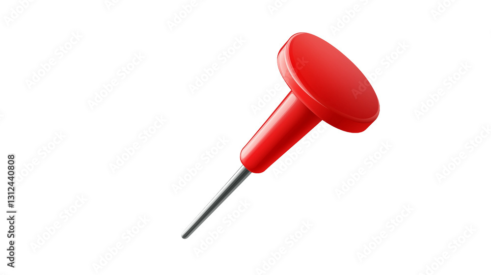 3D realistic pushpin with a sleek and detailed design, isolated on a white background. High-resolution image perfect for presentations, office supplies, and design projects. 3D realistic pushpin with a sleek and detailed design, isolated on a white background. High-resolution image perfect for presentations, office supplies, and design projects.