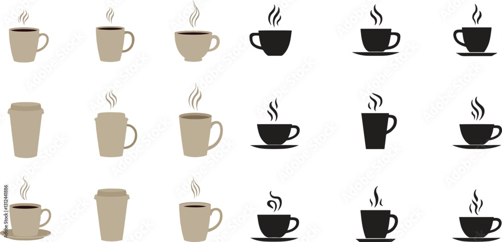Set of silhouette coffee cup icon vector illustration with white background Set of silhouette coffee cup icon vector illustration with white background
