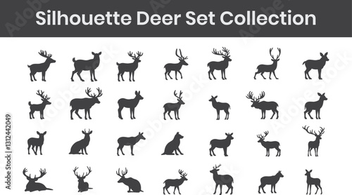 Set of black and white silhouette design deer icon vector illustration with white background