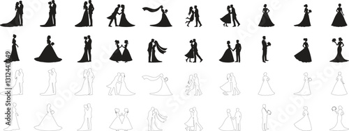 Set of black and white silhouette design Wedding icon vector illustration with white background