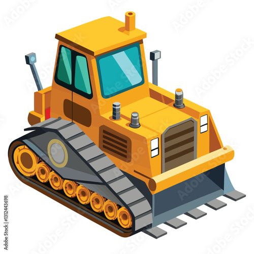 Powerful Yellow Bulldozer with Tracks and Blade Heavy Construction Equipment for Demolitions and Earth Moving