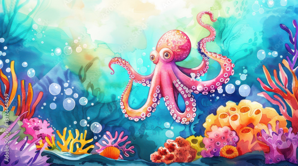 Fototapeta premium watercolor painting of octopus