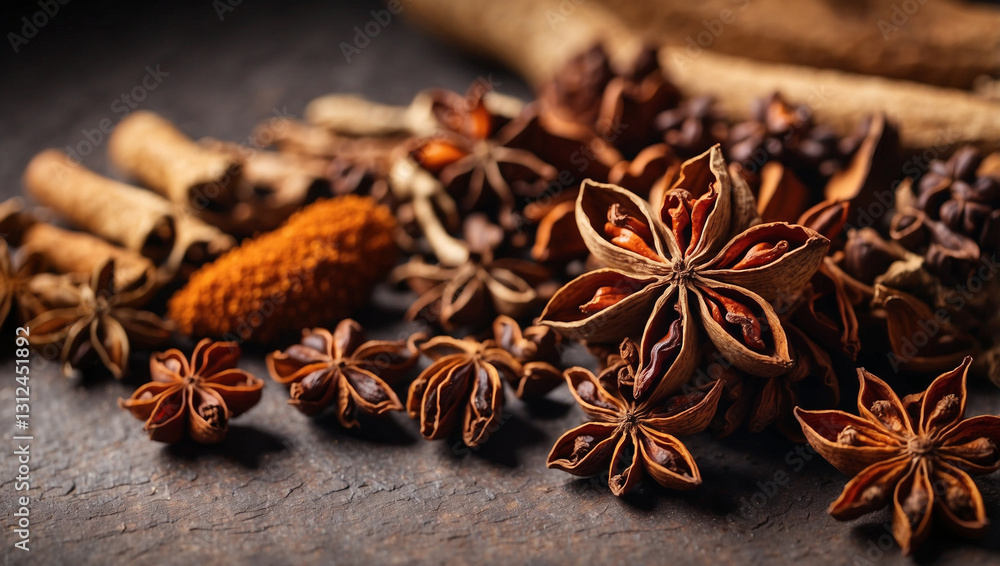 A Beautiful Display of Delicious Star Anise Spice, Celebrating Its Culinary Versatility A Beautiful Display of Delicious Star Anise Spice, Celebrating Its Culinary Versatility