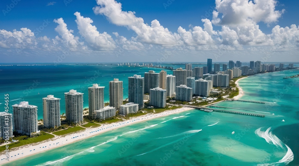 Naklejka premium Stunning Aerial View Sunny Isles Beach Florida Oceanfront Condos