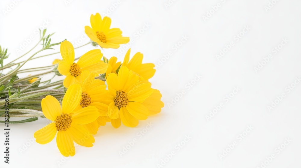 Obraz premium Yellow Daisy Bouquet Close-up Composition, White Background, Floral Concept, Spring Flowers Yellow flowers, Daisy