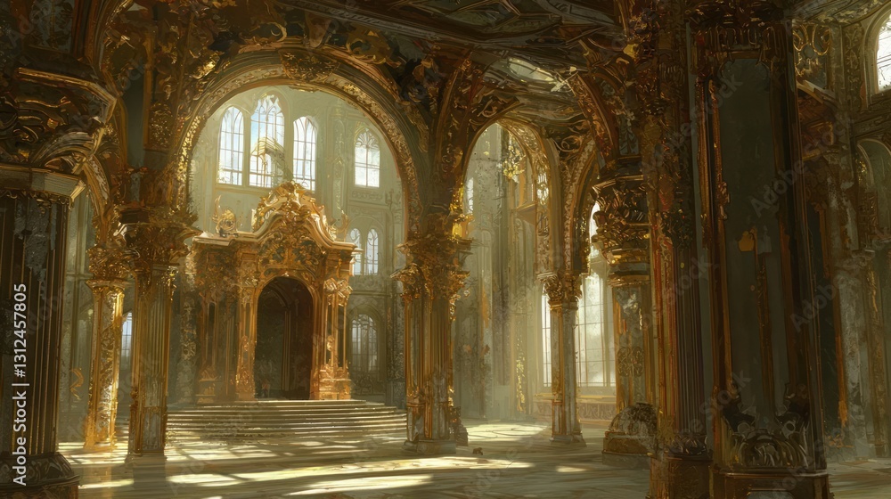 Fototapeta premium Magnificent Grand Hall with Golden Accents and Soft Light