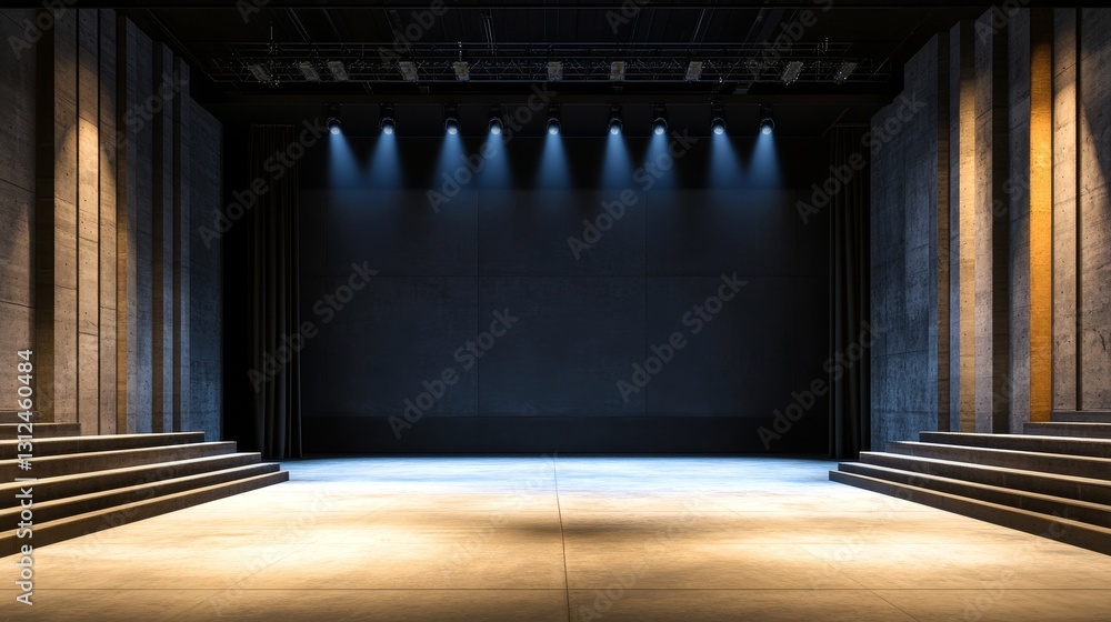 Fototapeta premium Empty stage with dramatic lighting and architectural elements, suitable for performances or events