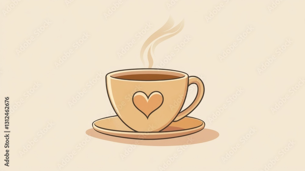 Warm cozy coffee cup with heart design on a saucer Warm cozy coffee cup with heart design on a saucer
