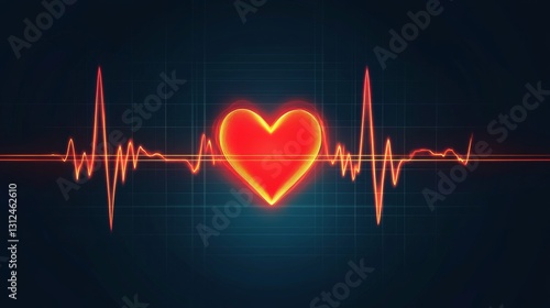 Heartbeat and love concept with heartbeat line and glowing heart design for health awareness