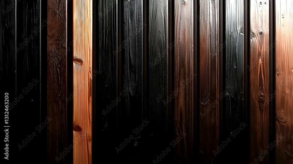 Fototapeta premium Different wood planks arranged vertically show a gradient pattern