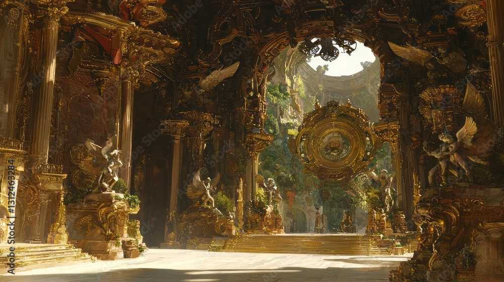 Fototapeta premium Majestic Fantasy Architecture with Golden Details and Nature Elements