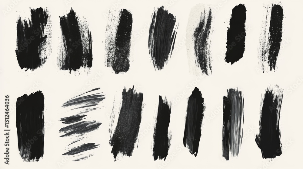 Abstract black brush strokes set on white background for creative design projects Abstract black brush strokes set on white background for creative design projects