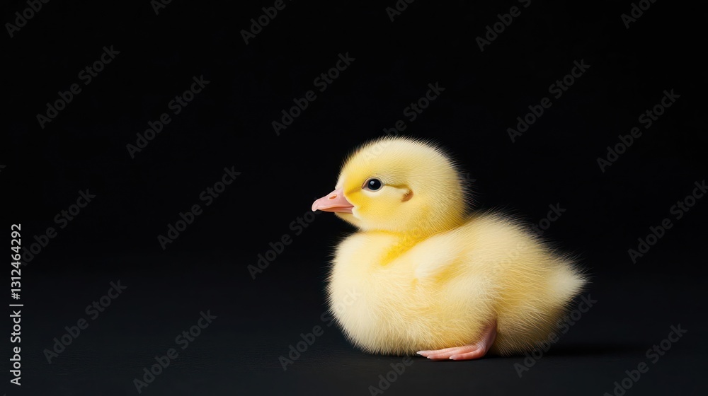 Fluffy Yellow Baby Chick on Black Background Fluffy Yellow Baby Chick on Black Background