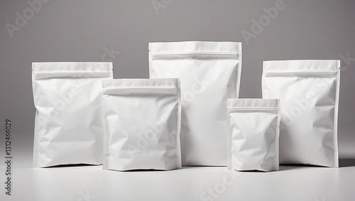 Set of Three White Doypacks Ideal for Packaging and Storage Solutions