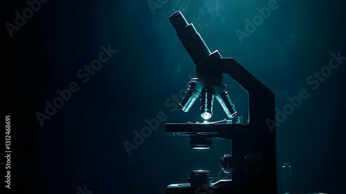 Sleek Microscope in Dim Lighting with Dramatic Shadows and Focus
