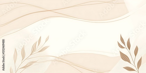Elegant beige abstract background with delicate foliage accents.  Perfect for minimalist designs