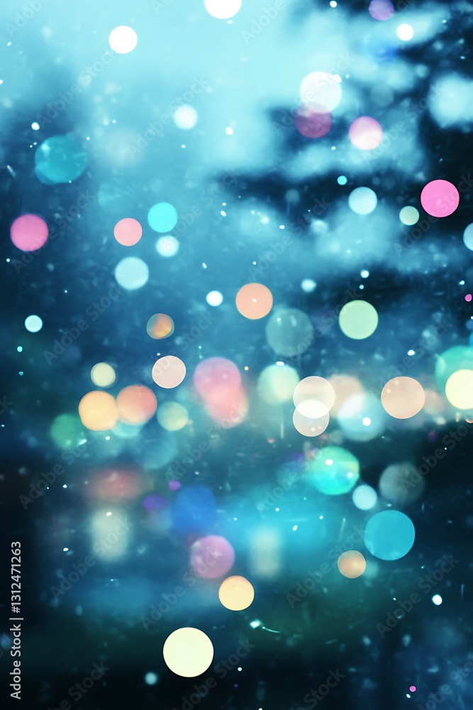 Obraz premium Abstract backdrop with blurry lights and bokeh effects in cool tones