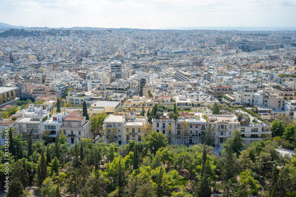 Panoramic view of Athens from Acropolis, Greece. Athens Cityscape, Plaka and Skyline in Greece, Europe Panoramic view of Athens from Acropolis, Greece. Athens Cityscape, Plaka and Skyline in Greece, Europe