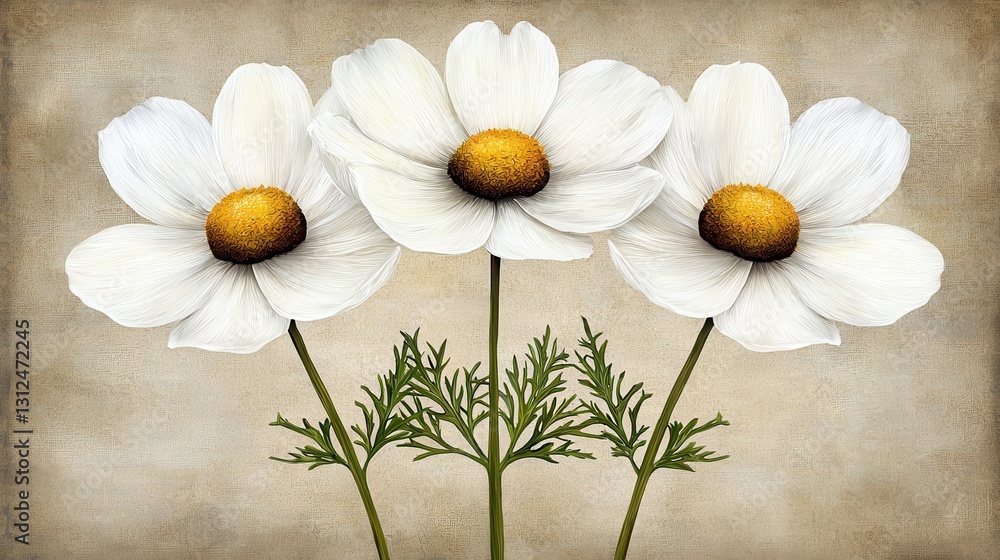 Obraz premium Elegant White Flowers on Vintage Background with Soft Textures